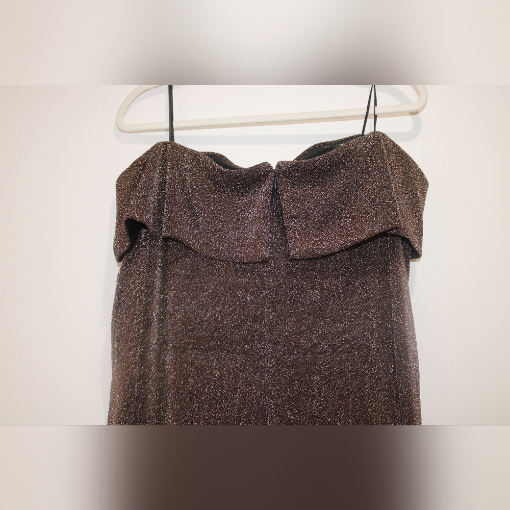 Alex Evenings Plus Size Off-the-Shoulder Side-Slit Glitter Dress - Black/Copper - Picture 7 of 12
